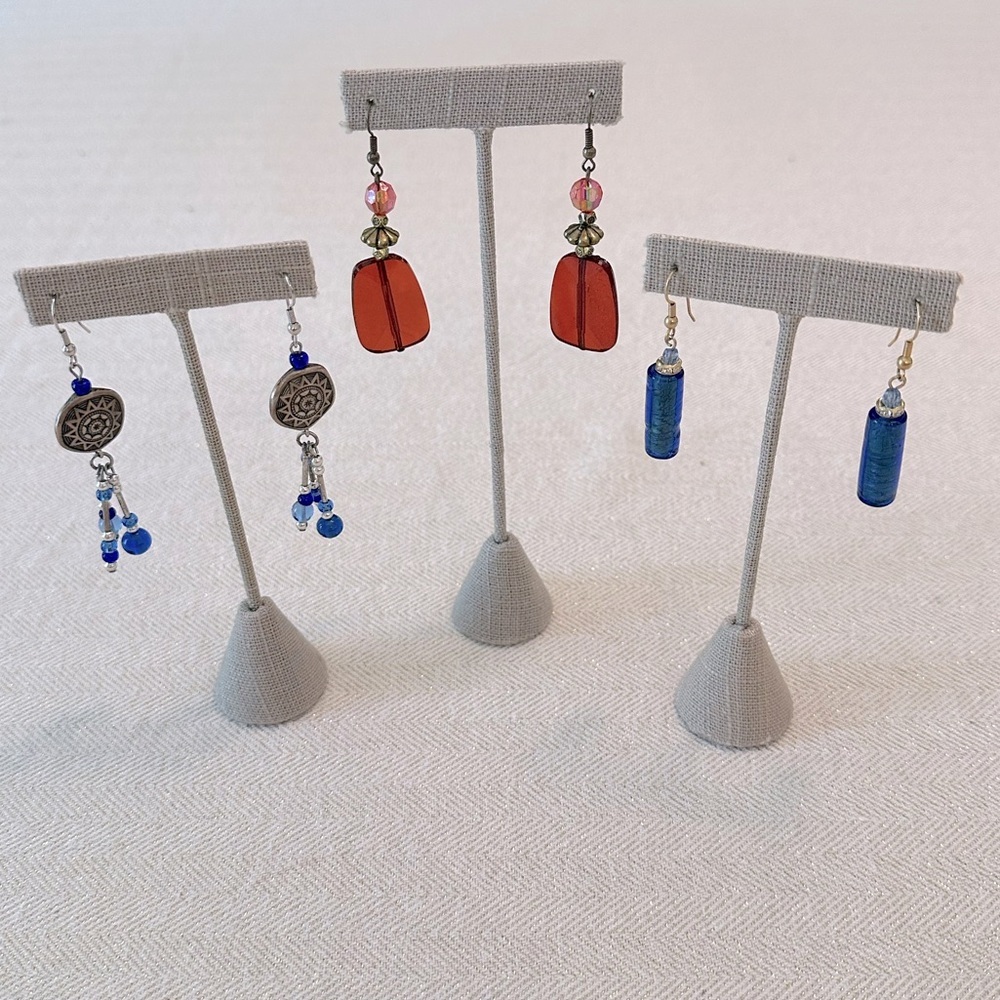 Blue and Red Earring Bundle Set of 3 Bohemian Style Boho Burnished Gold Tone - Picture 1 of 12
